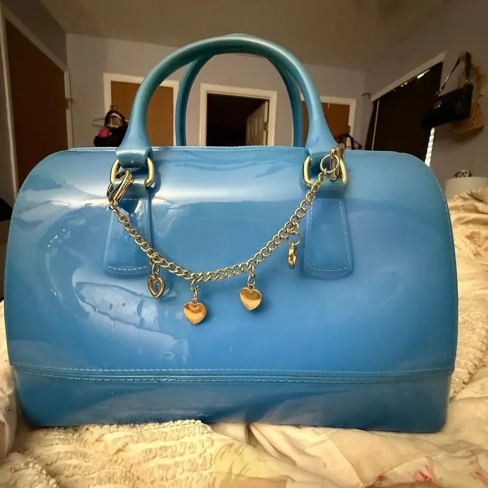 Turquoise Vintage Candy Jelly Bowling Boston Top Handbag